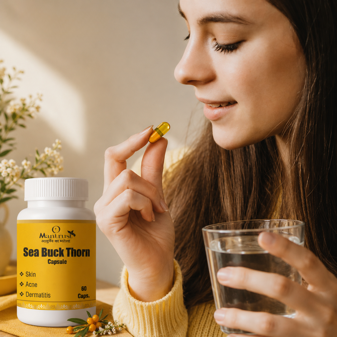 Mantrust Sea Buckthorn Capsules 500mg | Omega 3, 6, 7 & 9 for Skin & Daily Wellness | 60 Capsules