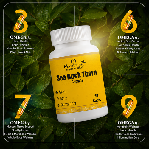 Mantrust Sea Buckthorn Capsules 500mg | Omega 3, 6, 7 & 9 for Skin & Daily Wellness | 60 Capsules
