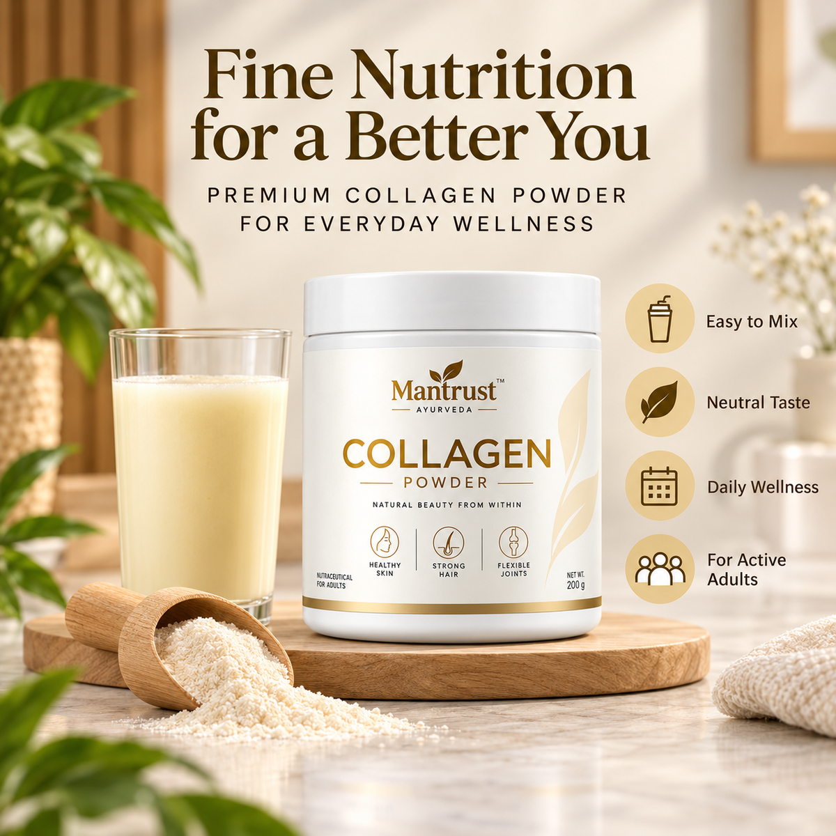 Mantrust Collagen Powder 200g for Healthy Skin, Strong Hair & Joint Support