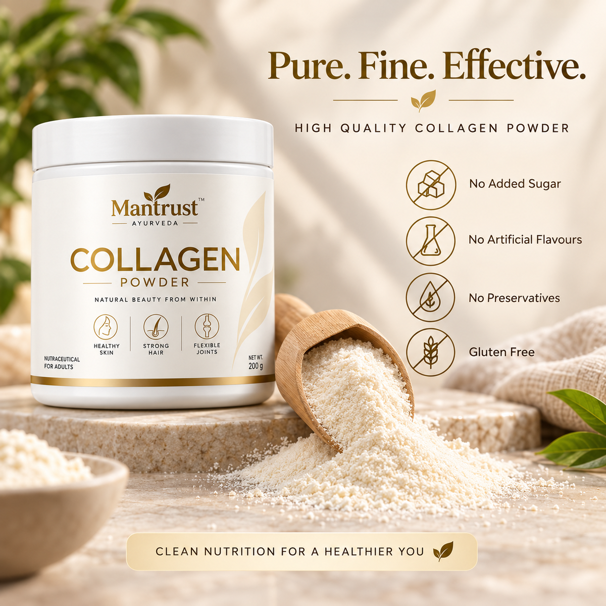 Mantrust Collagen Powder 200g for Healthy Skin, Strong Hair & Joint Support