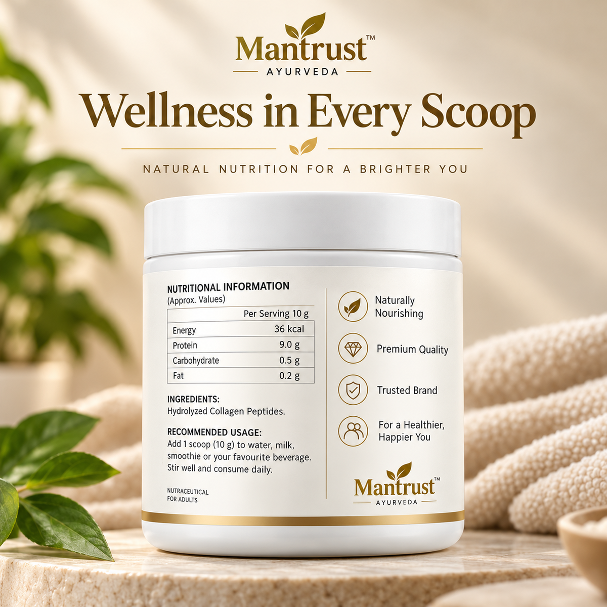 Mantrust Collagen Powder 200g for Healthy Skin, Strong Hair & Joint Support