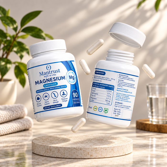 Mantrust Magnesium Capsules 500mg – 90 Capsules | Muscle, Nerve & Bone Health Support