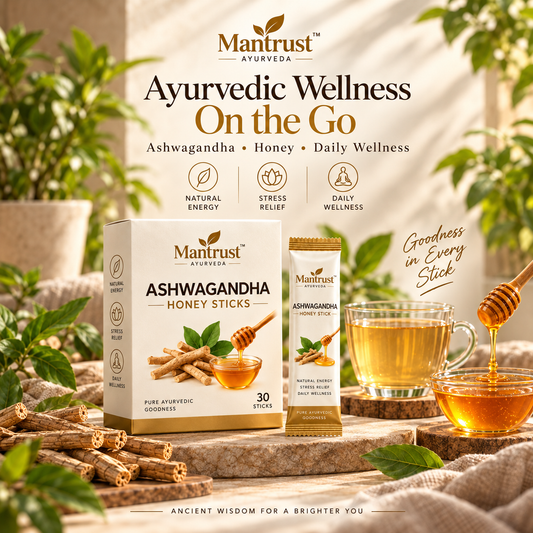 Mantrust Ashwagandha Honey Sticks – 30 Ayurvedic Wellness Sticks for Daily Energy & Stress Support