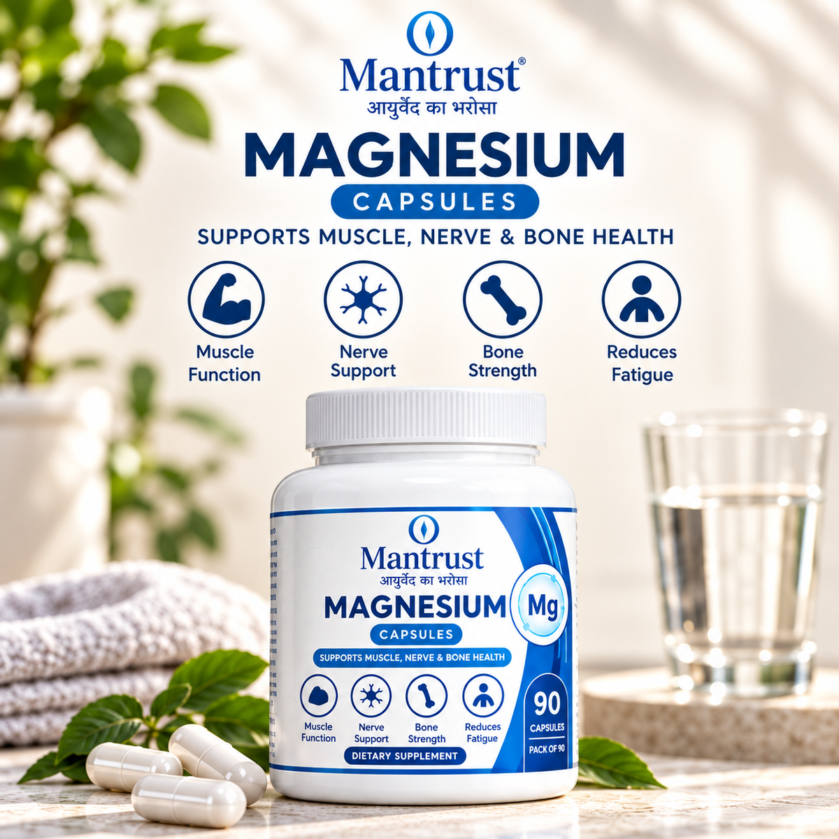 Mantrust Magnesium Capsules 500mg – 90 Capsules | Muscle, Nerve & Bone Health Support
