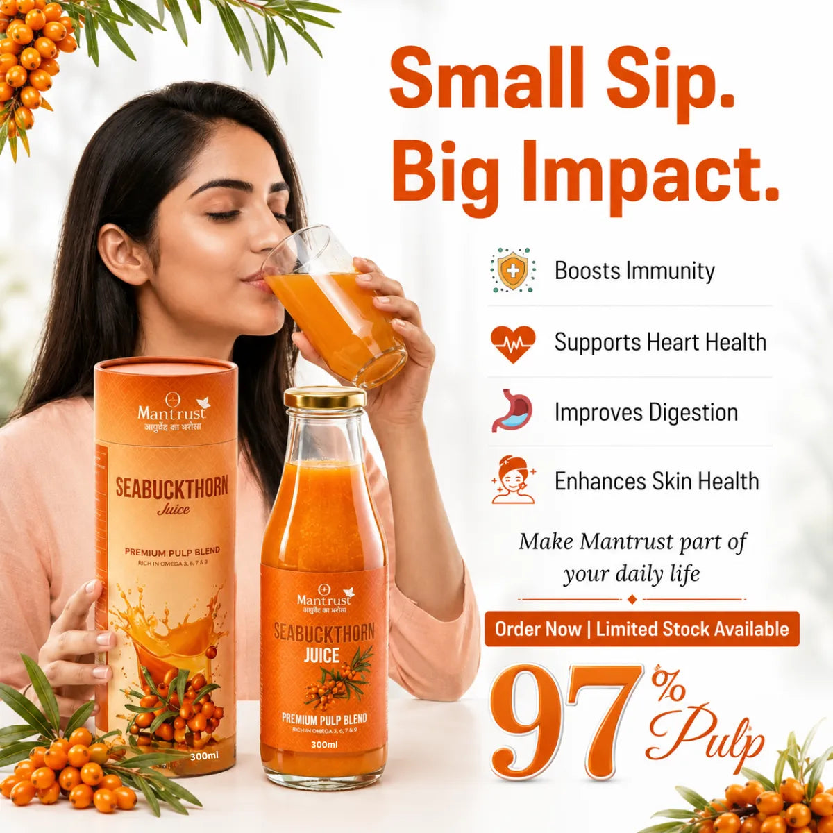 100% Natural Himalayan Sea Buckthorn Pulp – Pure Superfood for Immunity, Skin & Daily Wellness