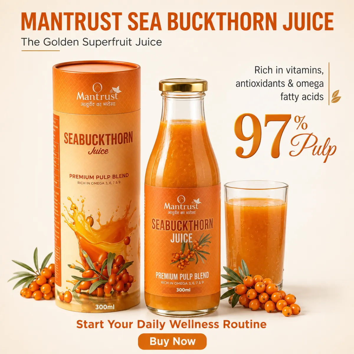 100% Natural Himalayan Sea Buckthorn Pulp – Pure Superfood for Immunity, Skin & Daily Wellness