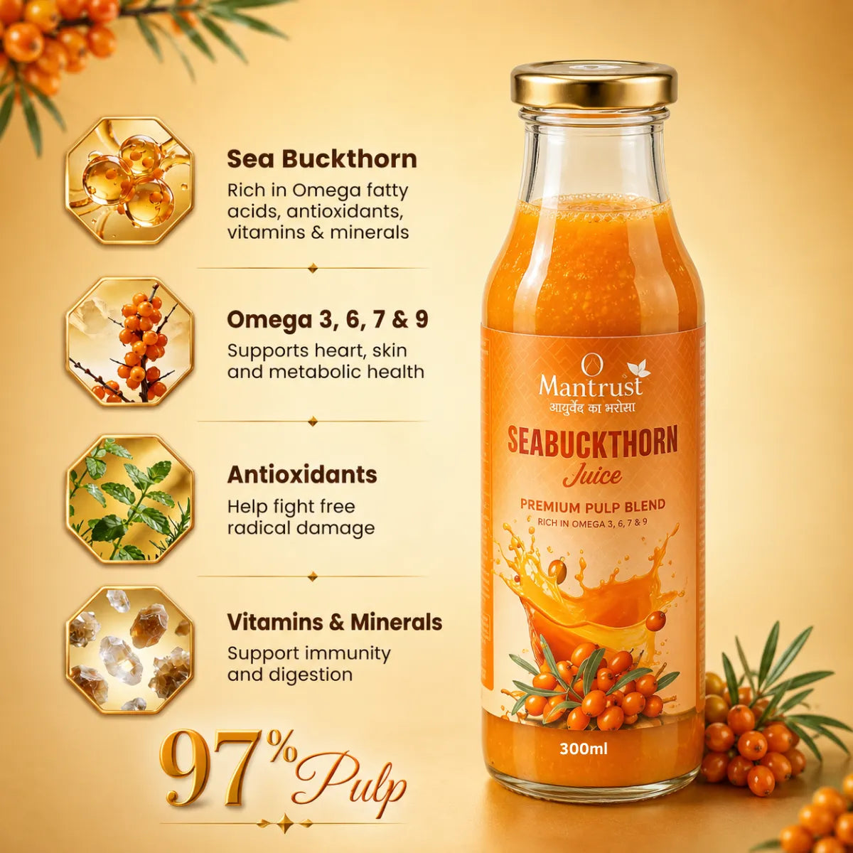100% Natural Himalayan Sea Buckthorn Pulp – Pure Superfood for Immunity, Skin & Daily Wellness