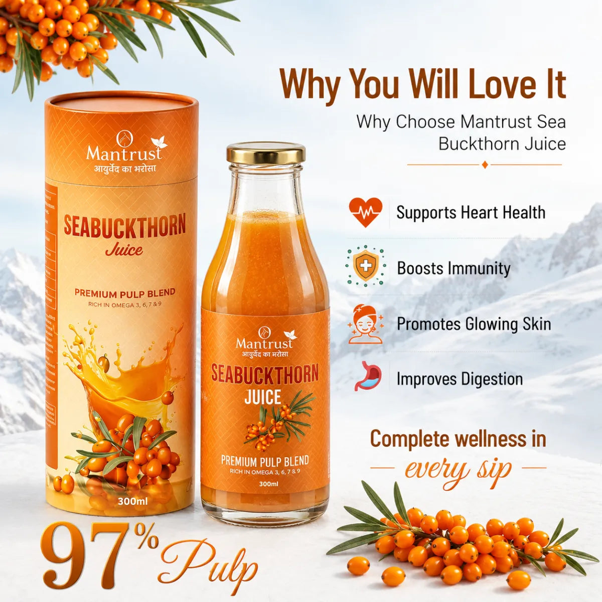 100% Natural Himalayan Sea Buckthorn Pulp – Pure Superfood for Immunity, Skin & Daily Wellness