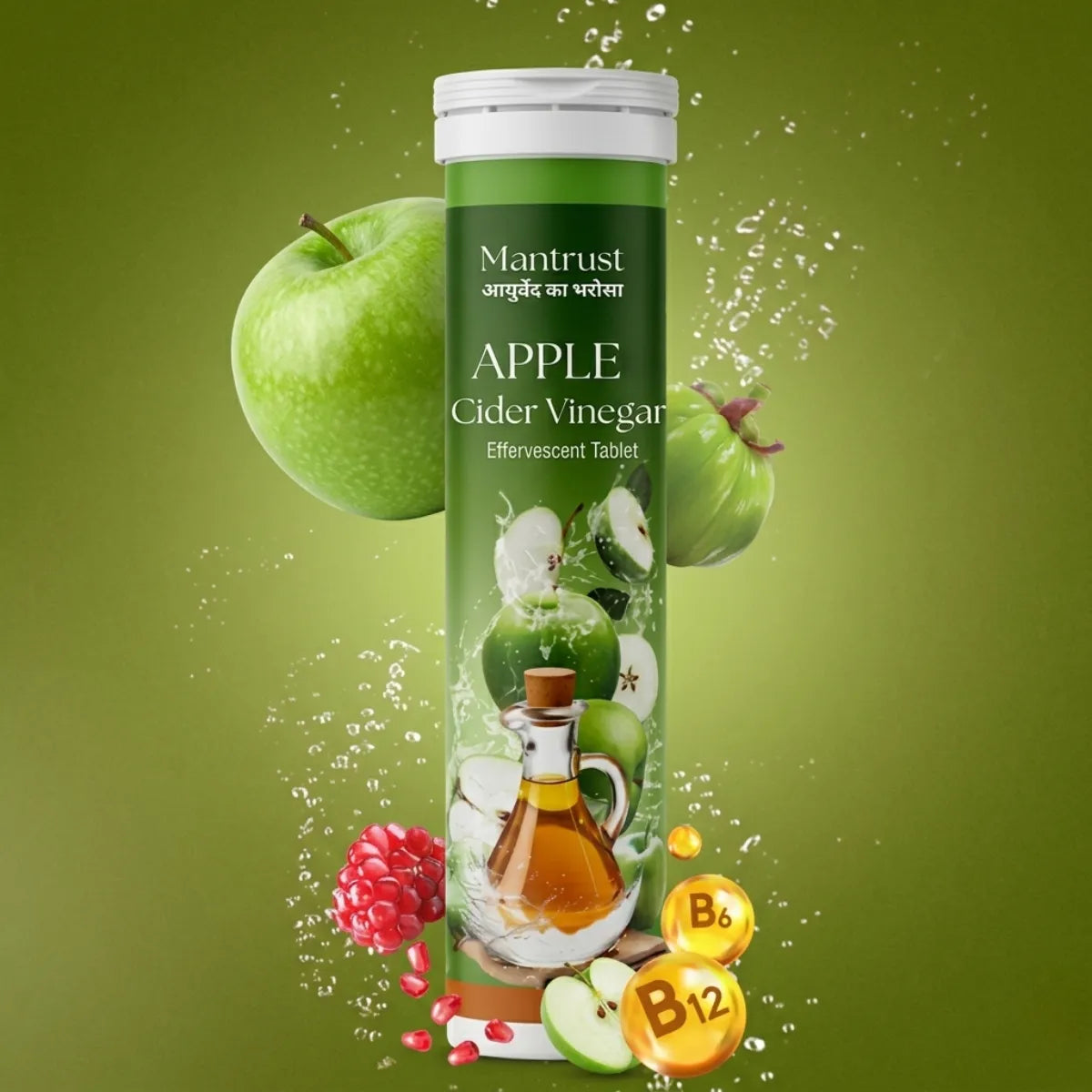 Mantrust Apple Cider Vinegar Effervescent Tablets for Metabolism, Digestion & Weight Management – Green Apple