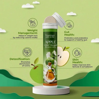 Mantrust Apple Cider Vinegar Effervescent Tablets for Metabolism, Digestion & Weight Management – Green Apple