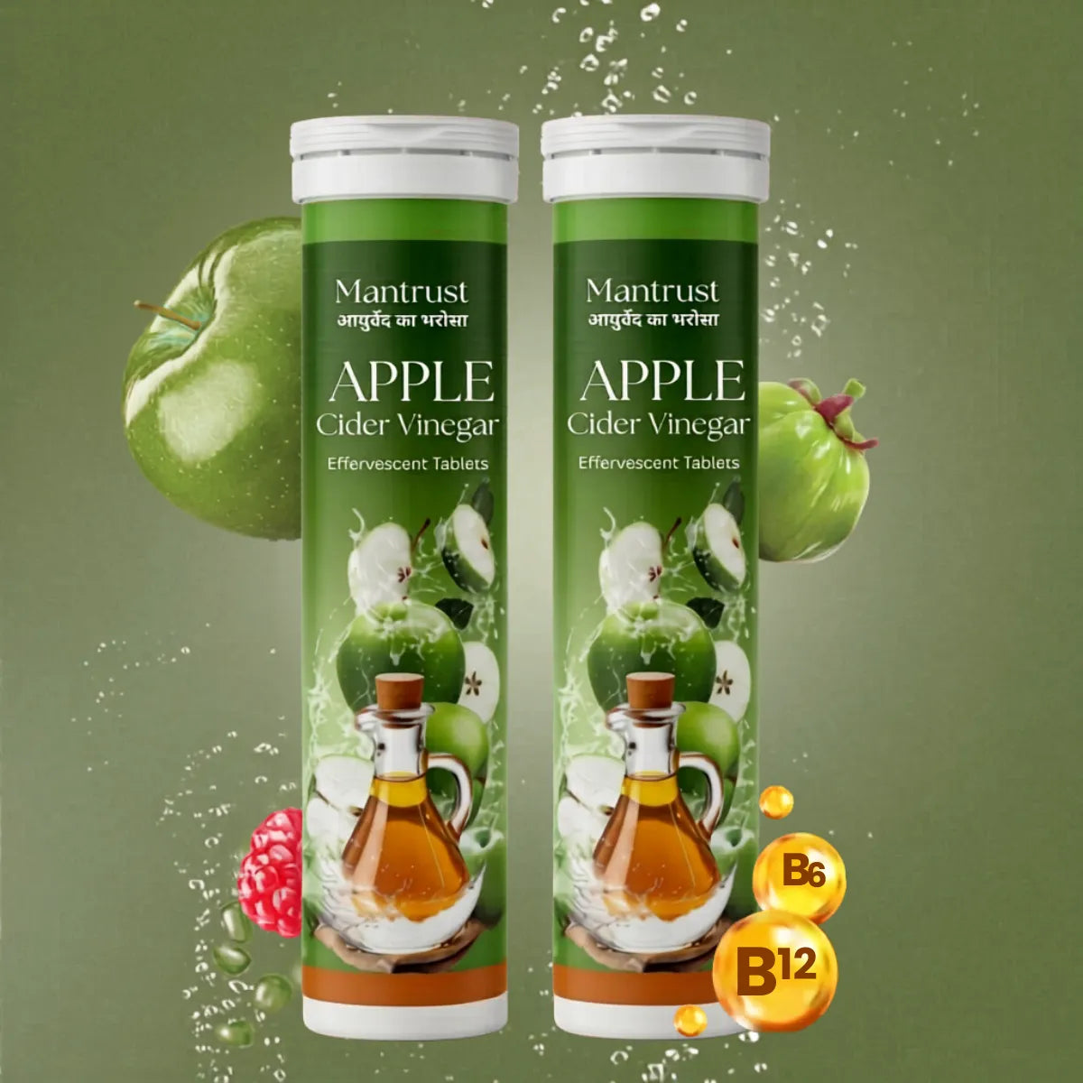 Mantrust Apple Cider Vinegar Effervescent Tablets for Metabolism, Digestion & Weight Management – Green Apple