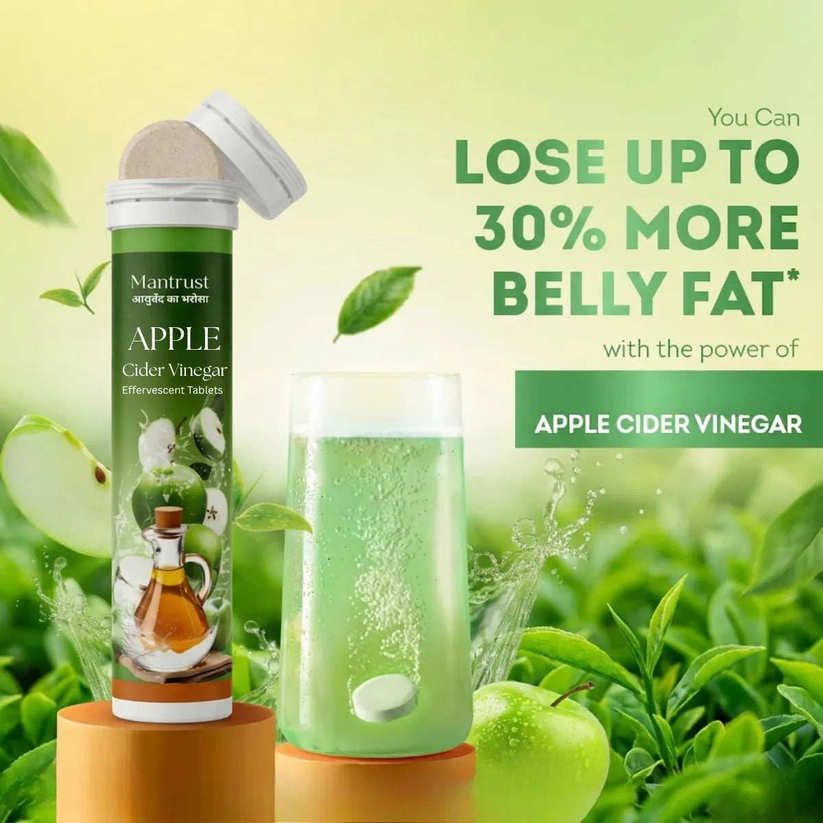 Mantrust Apple Cider Vinegar Effervescent Tablets for Metabolism, Digestion & Weight Management – Green Apple